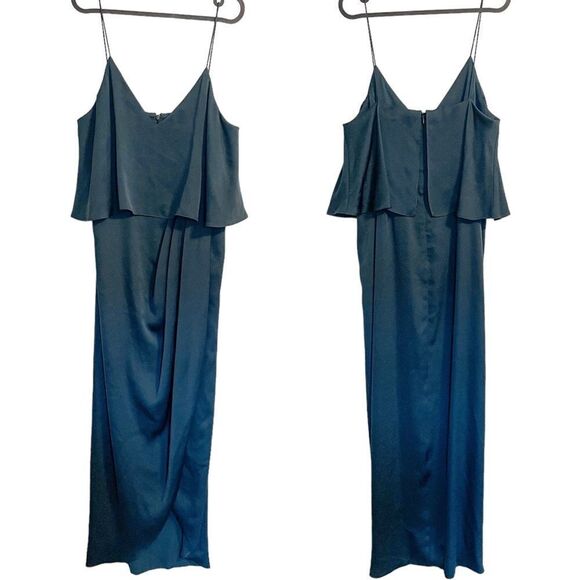 Shona Joy Draped Cocktail Frill Dress Emerald 8 - Picture 4 of 7